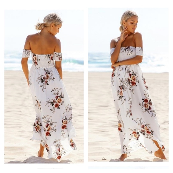 Floral Boho Off Shoulder Asymmetrical Dress - Picture 2 of 8